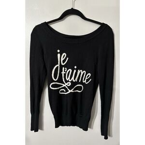 Garage Women's Long Sleeve‎ Knit Scoop Neck Sweater Size XS Je T'aime Blk & Wht